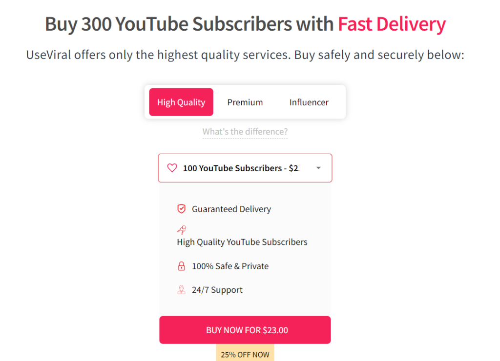 useviral buy 300 youtube subscribers