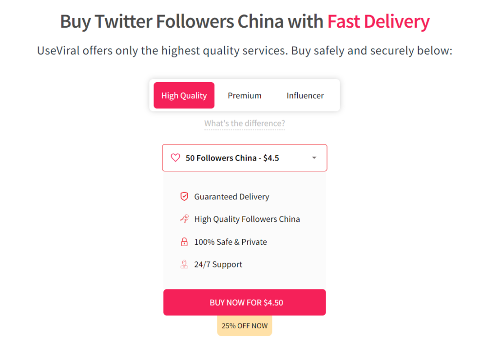 useviral buy twitter followers china