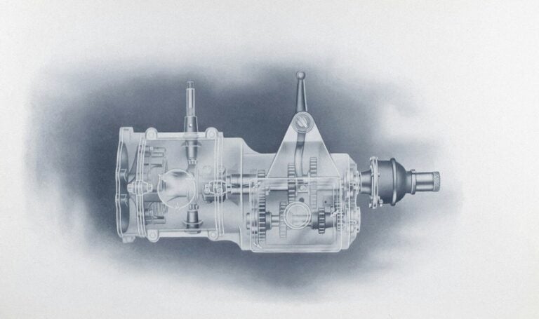 Cutaway view of a manual transmission gearbox