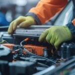 a man working on a car engine in a garage