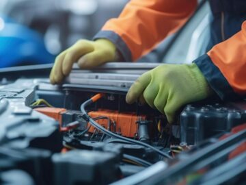 a man working on a car engine in a garage